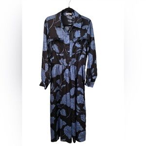 Suzy Shier Black Dress with Blue Floral Print - Long Sleeve